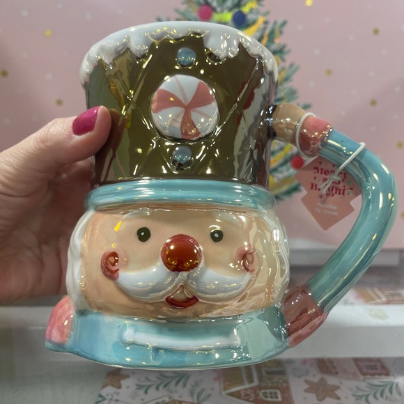 Pink Christmas Nutcracker Saluting Iridescent Extra Tall Ceramic Mug NWT - Picture 2 of 5